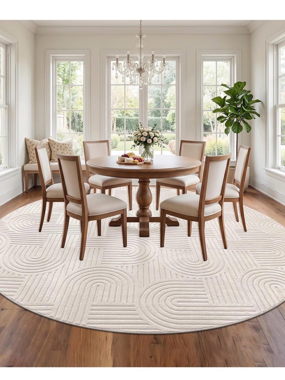 Beige Round Textured Geometric Super Soft Area Rug - Picture 6 of 7